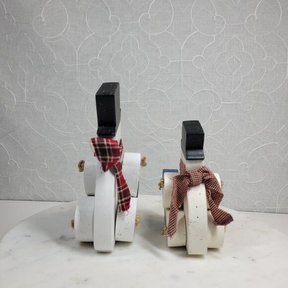 VINTAGE Wood Jointed Snowmen Handmade Christmas Holiday Winter‎ Decor - Picture 2 of 14